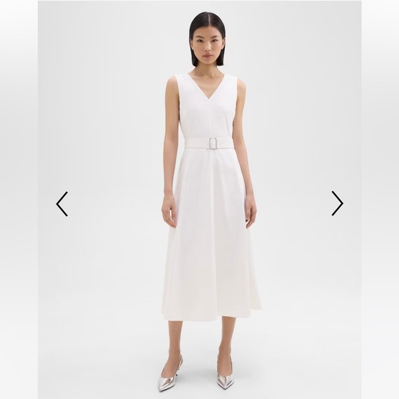 Theory V-Neck Volume Dress in Good Linen - Picture 6 of 8